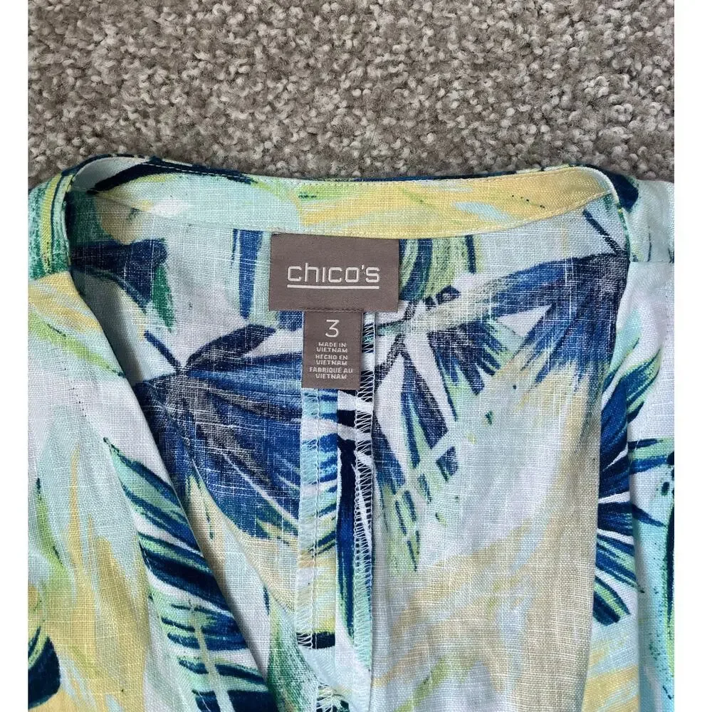 Chico's Tropical Garden Linen Open Drape Front Jacket Lightweight Casual 3 - Picture 7 of 11